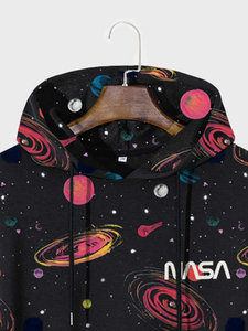 Sudadera con Capucha para Hombre, Estampado NASA, Talla Grande, Casual, Negra, Corte Regular, Invierno, Tejida, Servicio OEM, 100% Algodón, Envío Rápido - Product Image 3