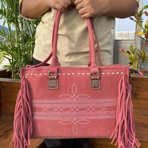 2025 nouveau sac fourre-tout à franges en cuir suédé rose pour femmes Western dissimulé transporter en cuir véritable sacs à main à bandoulière - Product Image 3