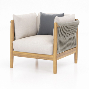 Ensemble de salon de jardin haut de gamme avec coussins en teck naturel à séchage rapide et dossier élégant en corde tressée à la main - Product Image 5