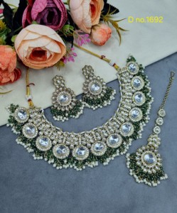 Heavy Cubic Zirconia <b>Necklace</b> <b>Set</b> Pearl Cluster Tassel Drop <b>Bridal</b> Wedding Jewelry <b>Set</b> With Dangle <b>Earrings</b> & Mang Tika Supplier - Product Image 4