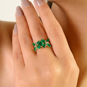14K <b>Gold</b> Floral Emerald Diamond Art Deco <b>Ring</b> for Women - Product Image 5