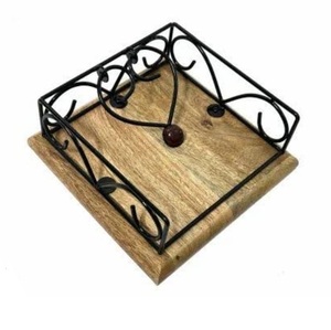 Classic Design Walnut Wood Natural Finished Napkin Holder Stylish Top Selling <b>Tabletop</b> Wood and Metal Tissue <b>Storage</b> Use - Product Image 3
