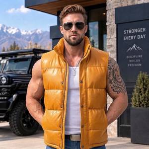 <b>Men's</b> <b>Leather</b> Puffer <b>Vest</b> , Pufferweste Herren , Luxury <b>Leather</b> <b>vests</b> for Boys , Biker Chaleco de cuero - Product Image 5