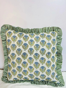 Set of 5 Floral Block Print Cotton Cushion Covers with Frills Floral Throw <b>Pillow</b> Sham <b>Decorative</b> <b>Pillows</b> - Product Image 5