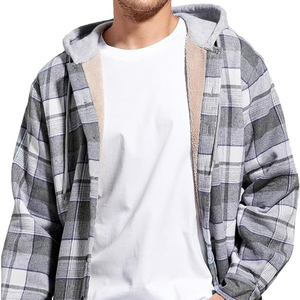 Vente en gros de chemises en toile à carreaux unisexes, vestes softshell doublées de polaire, vestes à rayures boutonnées en sherpa, vestes à capuche à col montant, streetwear - Product Image 2