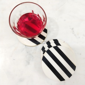 Handcrafted Natural Look Modern Design Rustic Wood Resin Eco-Friendly <b>White</b> <b>Coaster</b> Brass Framing 100mm Diameter 8mm Thick - Product Image 3