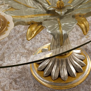 Juego de Comedor Redondo de Madera de Caoba de Estilo Europeo Antiguo de Lujo con Cubierta de Vidrio, Muebles de Comedor de Lujo para Interiores de Villas y Hoteles - Product Image 4