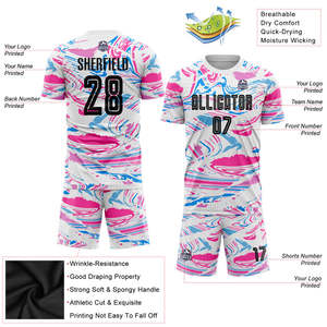 Uniforme de Fútbol Personalizado con Patrón de Mármol Blanco, Rosa y Azul, Nombre y Número del Equipo Personalizados, Camiseta y Pantalones Cortos de Fútbol, Kit Completo para Hombres y Jóvenes - Product Image 3