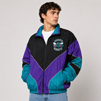 Veste coupe-vent color block personnalisée avec broderie club sur le devant, style vintage, en polyester, fermeture éclair intégrale, streetwear, vente en gros, OEM, pour équipes, en vrac