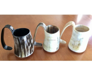 Logotipo personalizable Cuerno Tazas Acabado a mano Diseño vikingo natural Tapa de técnica pulida para café Cerveza Artesanías naturales - Product Image 2