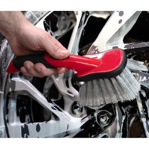 Spazzola per Lavaggio Auto 10 Pollici Rossa/Nera con Manico Corto per Pulizia Pneumatici, Ruote e Parafanghi - Product Image 3