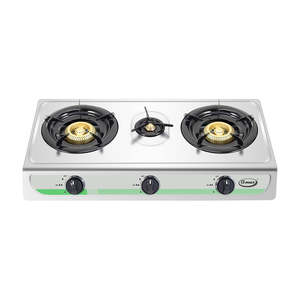 Gmax GL-303R 3-Burner Gas Stove Iron Burner with Enamel <b>Pan</b> Support Stainless Steel Body 0.35mm Thickness Automatic Ignition - Product Image 4