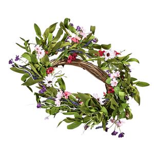 Ghirlanda Artificiale Rosa e Verde da 22 Pollici con Margherite e Boccioli di Gypsophila, Decorativa per Tutte le Stagioni - Product Image 6