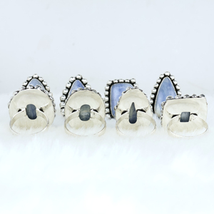 Natural Blue Kyanite Vintage Women's <b>Statement</b> Wholesale Handmade Jewelry Artisan Brass P Beaded Edge <b>Rings</b> - Product Image 2