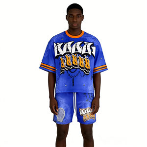 Ensemble T-shirt et short pour homme, imprimé DTG personnalisé, 100% coton écologique, style streetwear, avec finition délavée à l'acide - Product Image 3