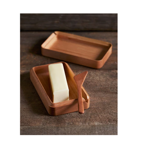 Plateau à beurre en bois, plat à beurre en bois et couteau, plateau de service en bois pour fromage, fait main, poli, design minimaliste, plat en bois massif - Product Image 2