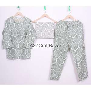 Pyjama pour femmes en satin de coton de qualité supérieure, ensemble 2 pièces, col rond, manches longues, respirant, vêtements de détente pour l'automne - Product Image 1