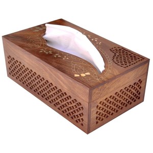 Cubierta de lujo para pañuelos de madera de teca con incrustaciones de latón al por mayor |   Colección Heritage - Product Image 2