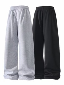 Pantalon unisexe en coton à jambe large, couleur unie, avec cordon de serrage, coupe ample, longueur intégrale, respirant, pour le printemps, idéal pour les loisirs des adultes - Product Image 2