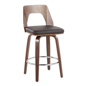 Ensemble de 2 tabourets de bar de style mid-century modern en noyer et simili cuir marron - Product Image 2