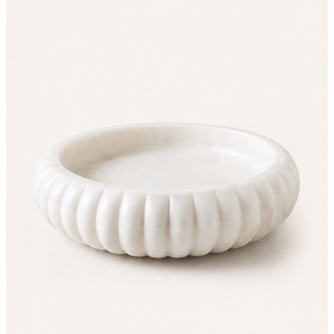 Bol décoratif cannelé en marbre blanc fait main, plat à fruits de luxe en pierre festonnée, bol en marbre côtelé à volants, vente en gros - Product Image 3