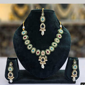 Gold Plated Fine <b>Jewelry</b> <b>Set</b> 11151648ML Necklace with Crystal Stone and <b>Pearls</b> - Product Image 1
