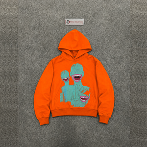 Sudadera con Capucha Oversize de Algodón con Gráficos Abstractos Naranja, Estilo Urbano Moderno, Casual de Otoño, Diseño de Logotipo Frontal, Manga Regular - Product Image 5