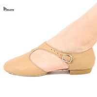Zapatos de Baile Profesionales para Niñas, de Cuero Genuino, para Baile de Salón/Latino/Ballet, Tacón Plano, Suela Dividida, Correa Elástica, Suaves y Flexibles, para Jazz