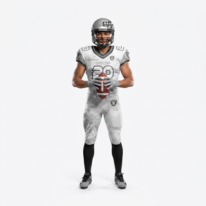 Conjunto de Uniforme de Fútbol Americano Personalizado Blanco y Plateado – Camiseta y Pantalones Sublimados, Ropa Deportiva Transpirable de Poliéster - Product Image 1