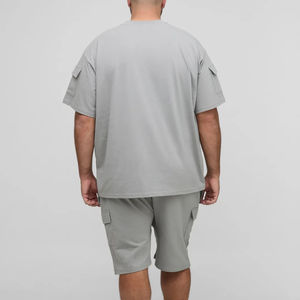 Ensemble 2 pièces d'été pour homme : T-shirt et short amples et personnalisables en coton épais, coupe carrée, couleur unie - Product Image 4