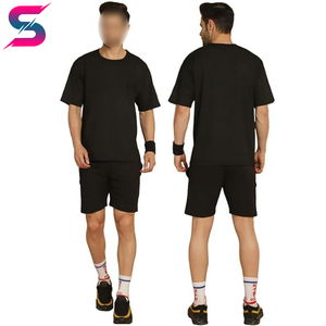 ชุดเสื้อยืดคอกลมสีพื้นและกางเกงขาสั้นสีดำสำหรับผู้ชาย ใส่สบาย ระบายอากาศได้ดี ซักเครื่องได้ ทนทาน น้ำหนักเบา เหมาะสำหรับฤดูร้อน สไตล์ลำลอง - Product Image 6