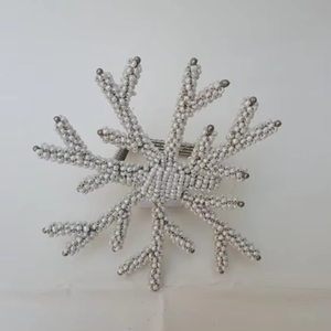 Luxury Pearl Beaded Snowflake Napkin <b>Ring</b> | Handmade Decorative Table Holder for Wedding Party Banquet Dining Table Decor - Product Image 2