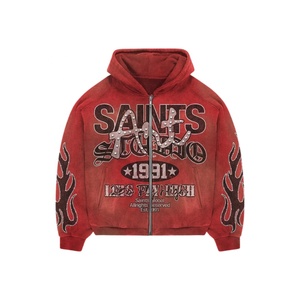 Sweat à capuche zippé surdimensionné personnalisé pour homme Saints Global, en molleton de coton, style streetwear, avec logo avant en strass embossé, bleu, vêtement d'hiver, USA - Product Image 3