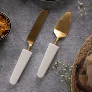 Elegante Juego de Cuchillo y Servidor para Pastel de Boda, Estilo Vintage, Ecológico, con Mango de Cerámica Blanca y Cuchilla de Acero Inoxidable - Product Image 2