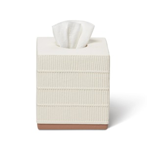 Elegante Caja de Pañuelos de Cerámica con Diseño Acanalado Color Crema y Base de Terracota, Portapañuelos Cuadrado Blanco Texturizado Moderno - Product Image 5