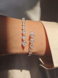 14K Yellow Gold Pear Cut Diamond Open Bypass Hand Cuff Bangles Women's Classic Style Jewelry for Wedding Anniversary Engagement - Product Image 1