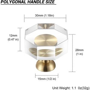 12 Pack 1 1/4 Inch <b>Brass</b> <b>Drawer</b> <b>Pulls</b> White Cabinet Glass Crystal <b>Brass</b> Knobs Polygonal Dresser <b>Pulls</b> Gold Knobs Furniture - Product Image 4