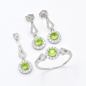 Ensemble de boucles d'oreilles et pendentif en pierre de péridot naturelle de 5Mm, bijoux en argent Sterling 925 pour femmes, ensemble de bijoux fins - Product Image 1