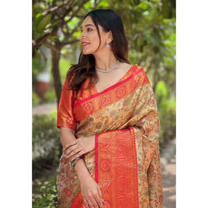 Sari de Seda Dharmavaram Rojo Original de Elite Weaves, Chal Étnico Tradicional Tejido con Zari, 0.65g - Product Image 2