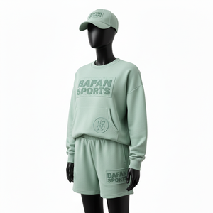 Ensemble sweat-shirt et short pour femme 100% coton de luxe, coton premium, molleton polyester, toucher doux, couleur personnalisée, logo embossé. - Product Image 4