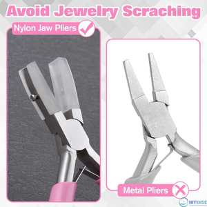 Alicates de Acero Inoxidable con Mordazas de Nylon y 3 Pares de Puntas de Repuesto, Alicates de Punta Blanda con Resorte para Joyería - Product Image 6
