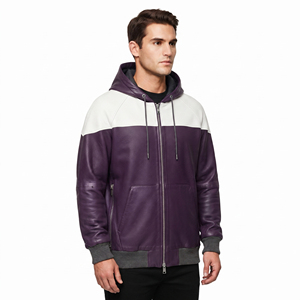 Sudadera con Capucha de Cuero Genuino para Hombre, con Cierre, para Moda Urbana, Manga Larga con Bolsillos - Product Image 6