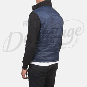 Veste matelassée hybride bleu marine pour homme, coupe ajustée, rembourrée, avec manches en polaire noire, vêtement d'extérieur décontracté et chaud pour l'hiver - Product Image 2