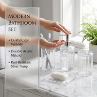 Ensemble de salle de bain en gros : Gobelet transparent pour bain de bouche, porte-brosse à dents, porte-savon, flacon de désinfectant pour les mains – Organisateur au design moderne