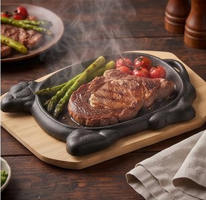 Sartén para Fajitas de Hierro Fundido con Base de Madera, Plato para Servir con Forma de Animal para Bodas y Vajilla de Restaurante - Product Image 3