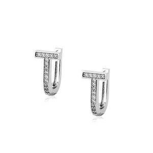 <b>Silver</b> Letter T Hoop <b>Earrings</b> Full Pave Moissanite Initial <b>Huggie</b> <b>Earrings</b> for Wedding Gift Party Wear - Product Image 2