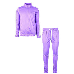 Ensemble de survêtement violet pour homme, manches longues, coupe classique, style sportif avec bandes blanches, en polyester respirant, idéal pour le printemps - Product Image 3