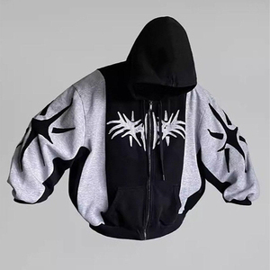 Best <b>Mens</b> Black <b>Grey</b> Color Block Zip up Hoodie Oversized Anti-Pilling Winter 100% Polyester Fleece Streetwear Casual <b>Sweatshirt</b> - Product Image 3