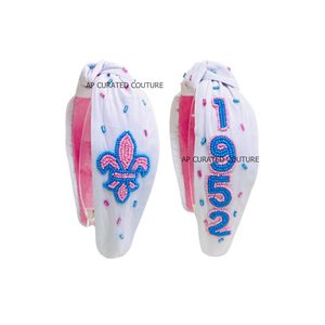 Serre-tête bleu noué fait main pour femme avec motif empreinte de patte en perles blanches, personnalisable, accessoire capillaire pour supporter sportif - Product Image 6