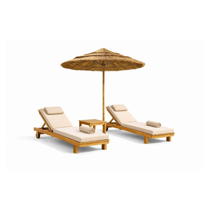 Conjunto de Tumbonas de Teca Premium ARTERRA con Sombrilla y Mesa Lateral, Muebles de Lujo para Piscina y Playa - Product Image 1